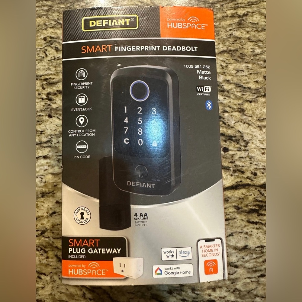 Defiant Smart Fingerprint Deadbolt. Matte Black